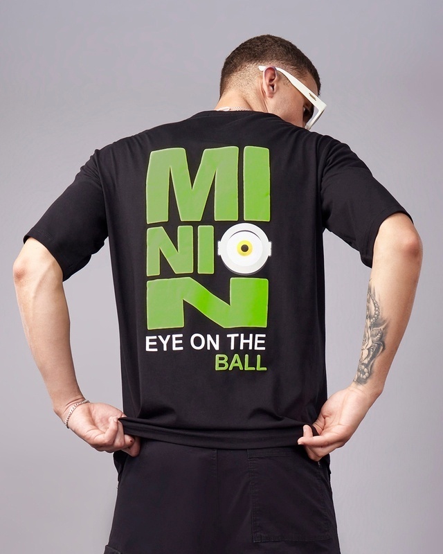 Shop Men's Black Eye On The Ball Typography Oversized T-shirt-Front