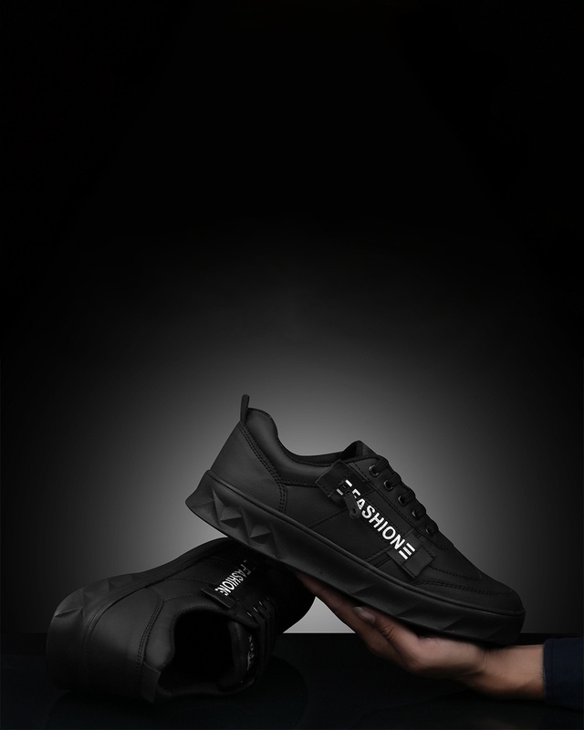 Shop Men's Black Fashion Typography Casual Shoes-Front