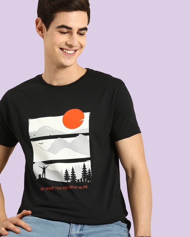 Shop Men's Black Feel Most Alive T-shirt-Front