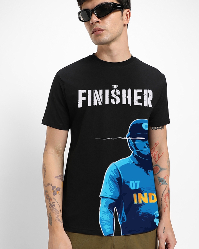 Shop Men's Black Finisher Graphic Printed T-shirt-Front