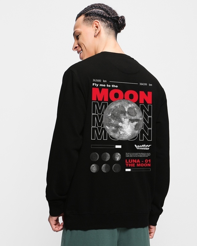 Shop Men's Black Fly Me to The Moon Graphic Printed Sweatshirt-Front
