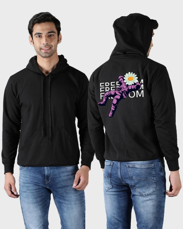 Shop Men's Black Freedom Graphic Printed Hoodie-Front