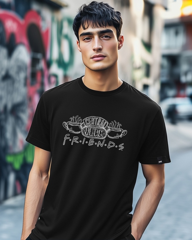 Shop Men's Black Friends Central Perk Graphic Printed T-shirt-Front