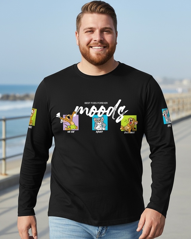 Shop Men's Black Friends & Feelings Graphic Printed Plus Size T-shirt-Front