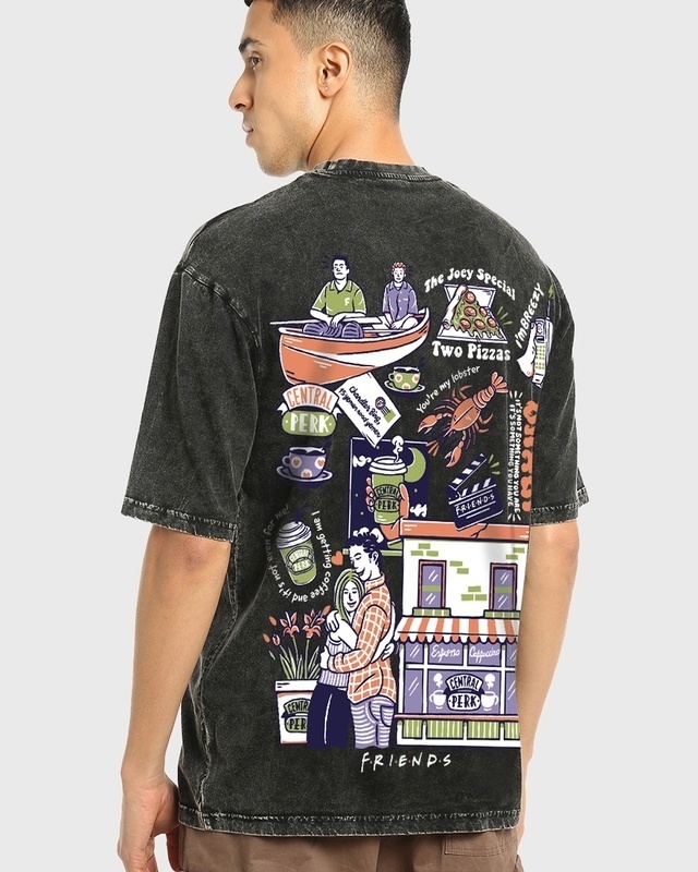 Shop Men's Black Friends Life Graphic Printed Oversized T-shirt-Front