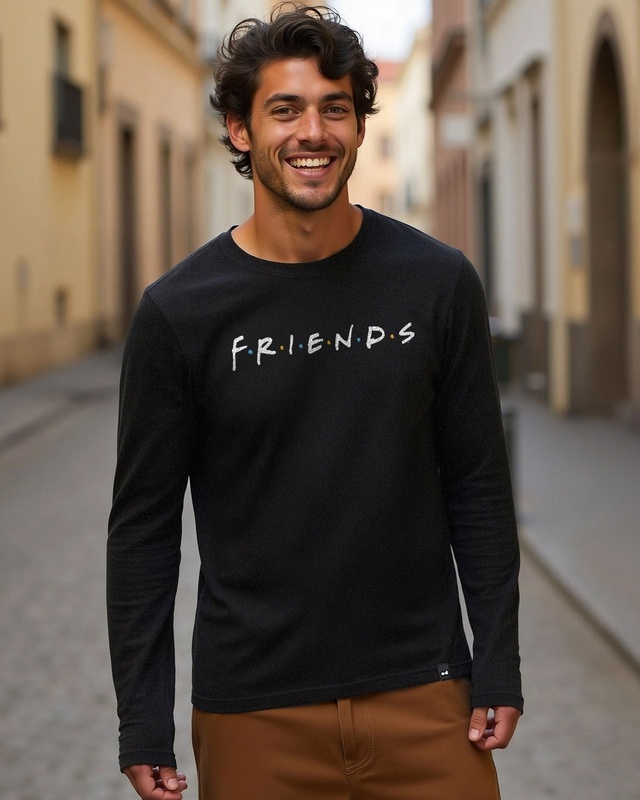 Men's Black Friends Typography T-shirt