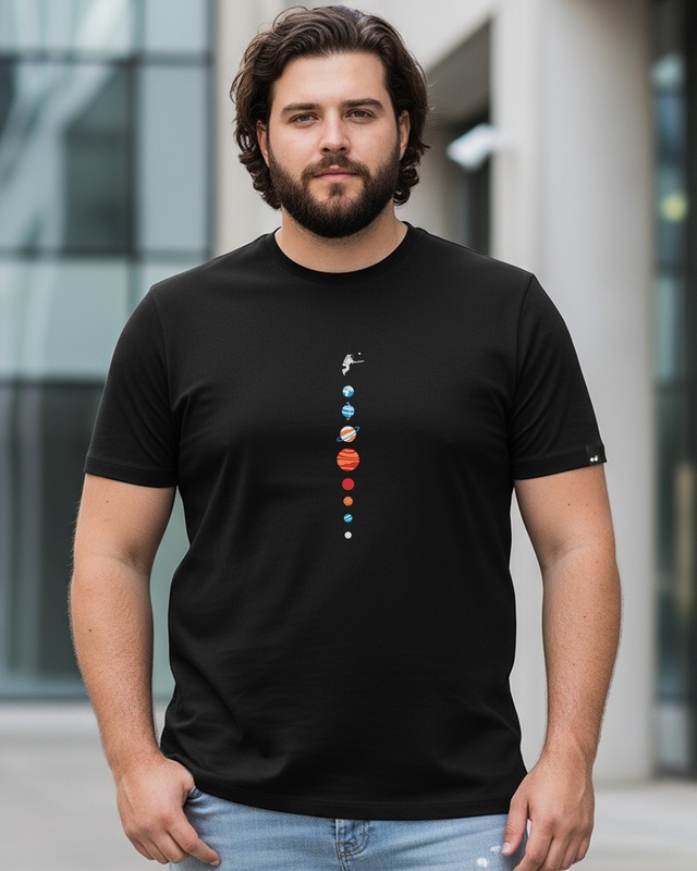 Men's Black Galaxy cricket Graphic Printed Plus Size T-shirt-Front Bewakoof Shop Men's Black Galaxy cricket Graphic Printed Plus Size T-shirt-Front