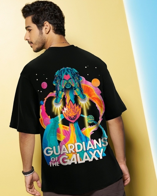 Shop Men's Black Galaxy Ship Graphic Printed Oversized T-shirt-Front