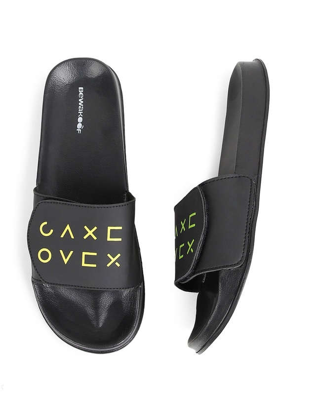 Shop Men's Black Game Over Typography Adjustable Slider-Front