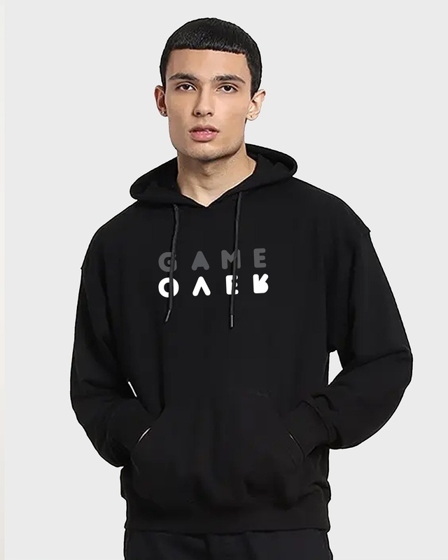 Shop Men's Black Game Over Typography Oversized Hoodie-Front