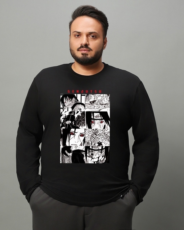 Shop Men's Black Genjutsu Graphic Printed Plus Size T-shirt-Front