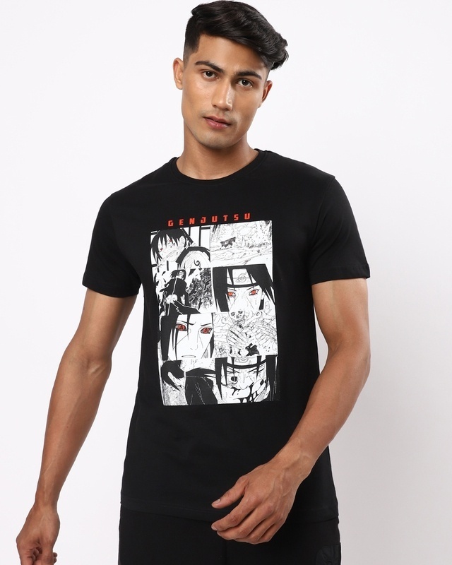 Shop Men's Black Genjutsu T-shirt-Front