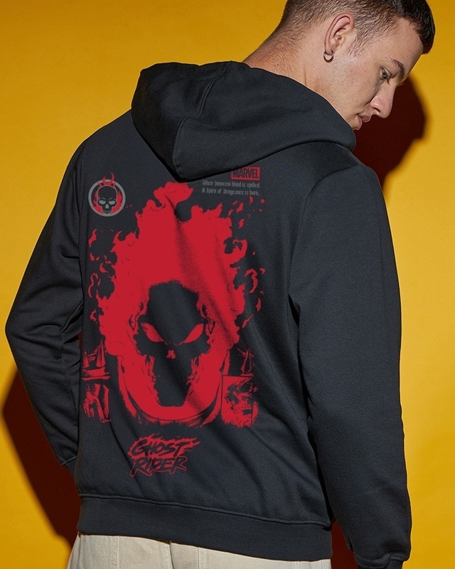 Shop Men's Black Ghost Rider Graphic Printed Hoodies-Front