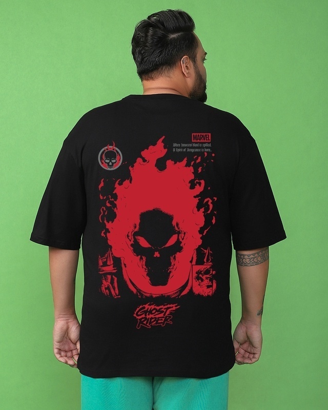 Shop Men's Black Ghost Rider Spirit of Vengeance Graphic Printed Oversized Plus Size T-shirt-Front