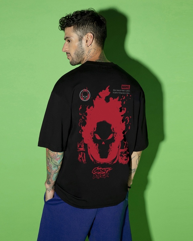 Shop Men's Black Ghost Rider Spirit of Vengeance Graphic Printed Oversized T-shirt-Front