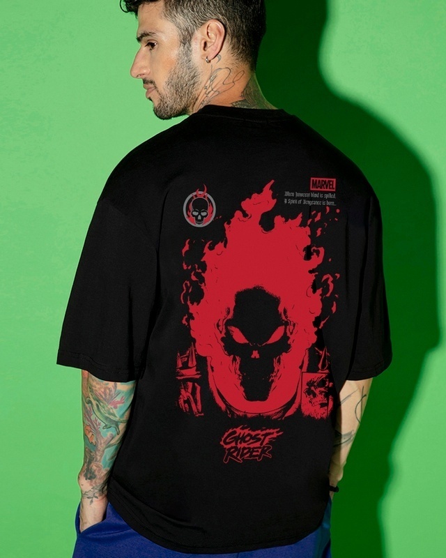 Shop Men's Black Ghost Rider Spirit of Vengeance Graphic Printed Oversized T-shirt-Front