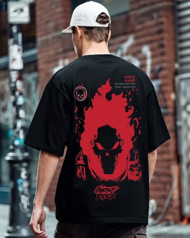 Shop Men's Black Ghost Rider Spirit of Vengeance Graphic Printed Oversized T-shirt-Front