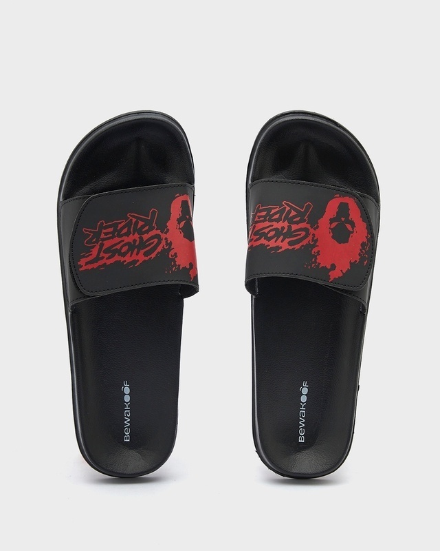 Shop Men's Black Ghost Rider Printed Velcro Sliders-Front