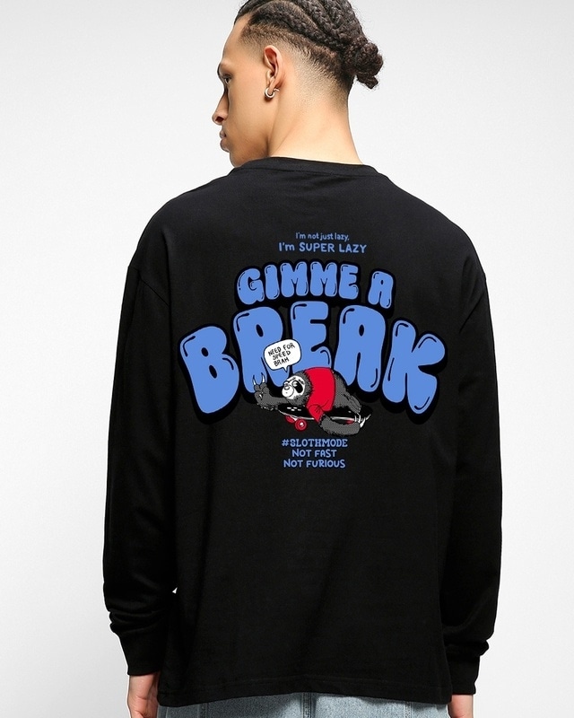 Shop Men's Black Gimme a Break Graphic Printed Oversized T-shirt-Front