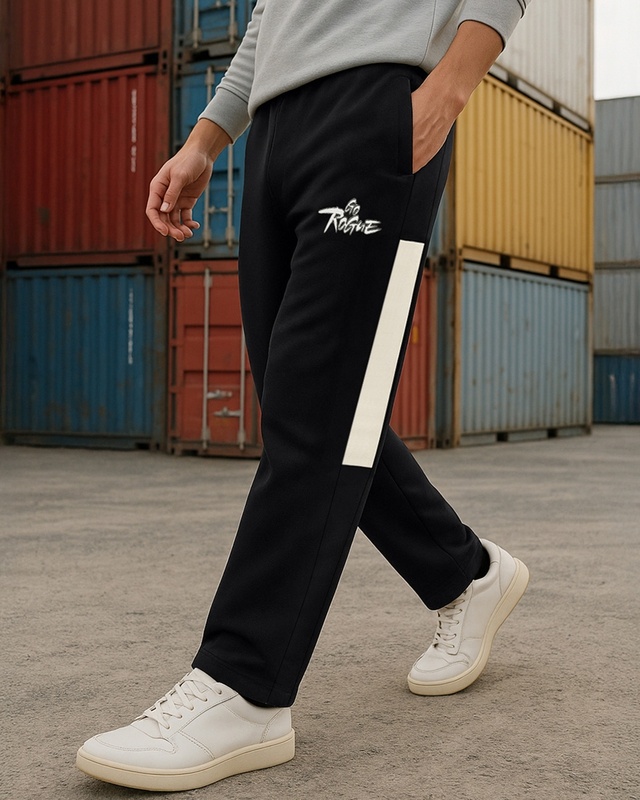 Shop Men's Black Go Rogue Color Block Oversized Track Pants-Front