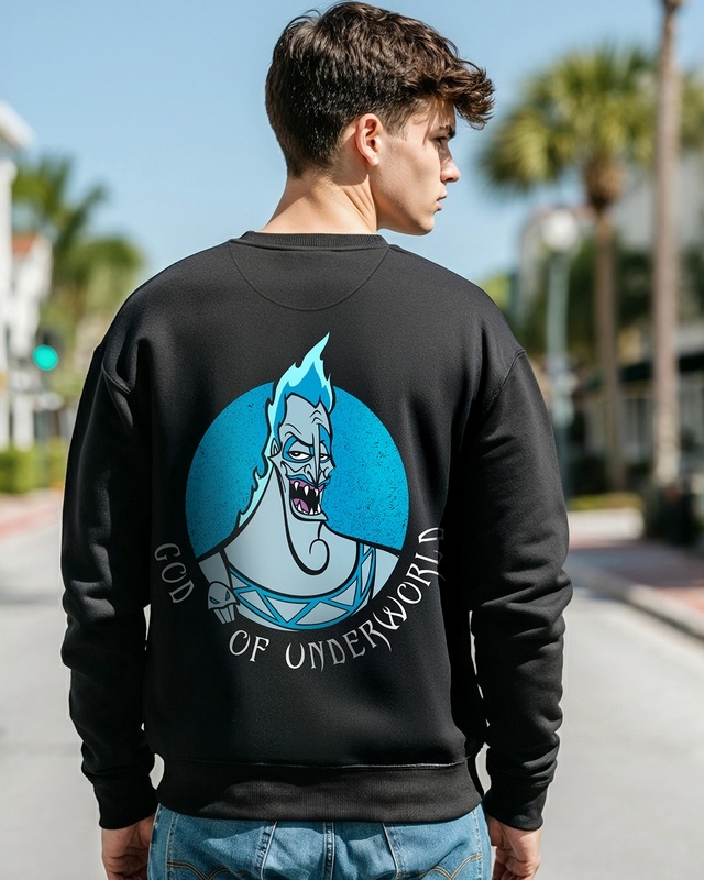 Shop Men's Black God of Underworld Graphic Printed Oversized Sweatshirt-Front