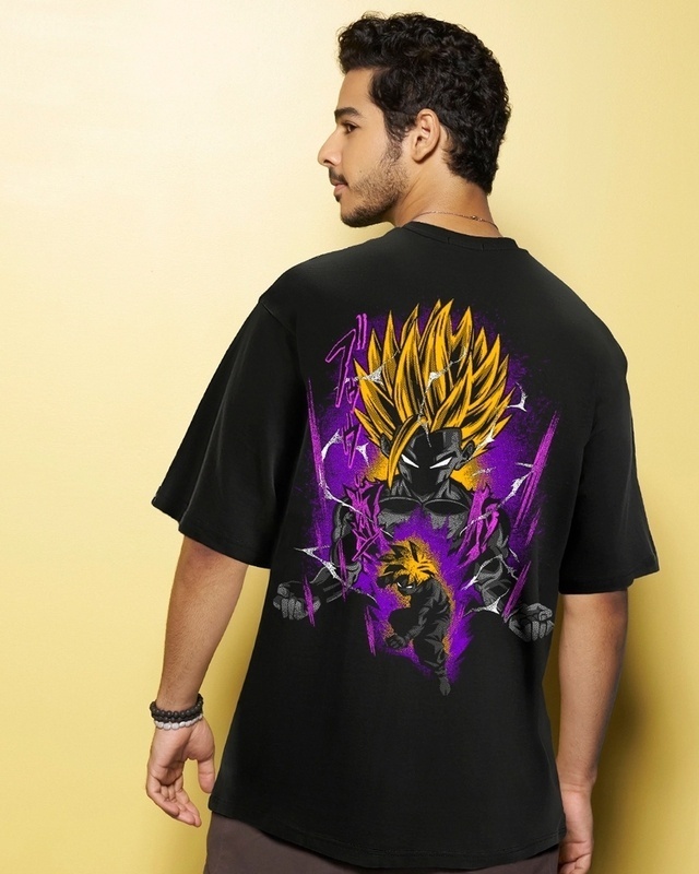 Shop Men's Black Gohan Graphic Printed Oversized T-shirt-Front