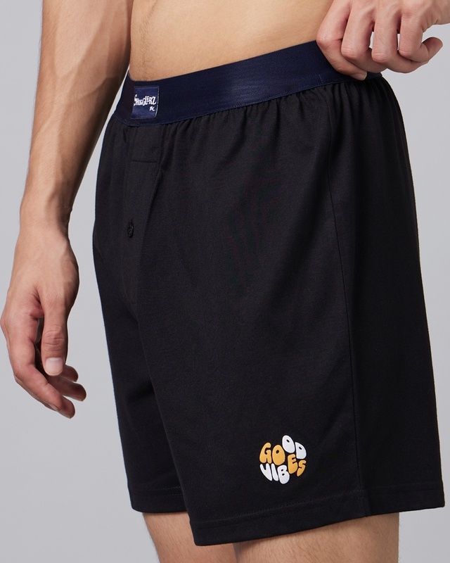 Shop Men's Black Good Vibes Relaxed Fit Boxers-Front