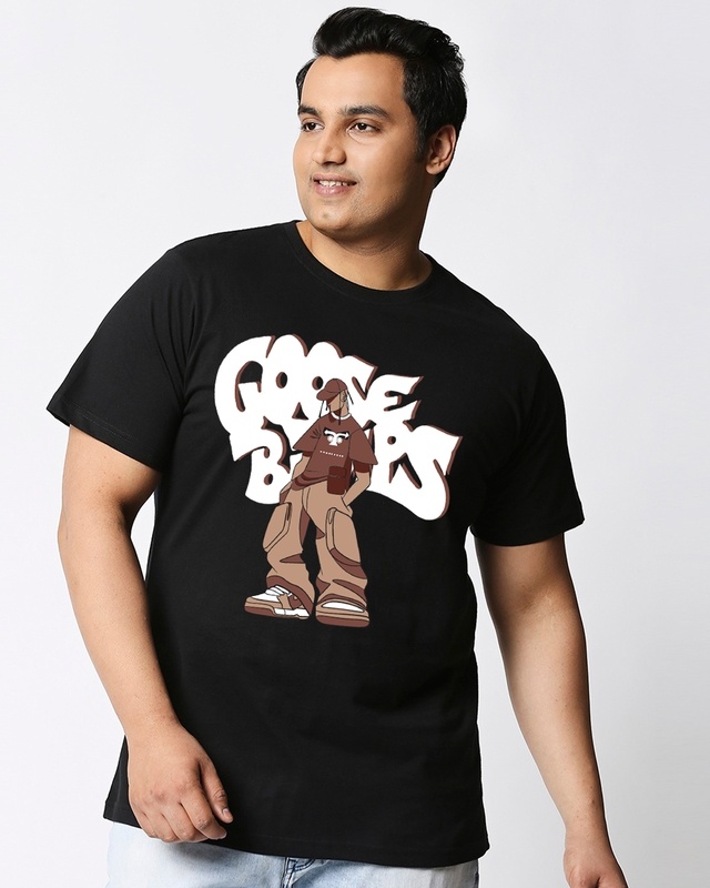 Shop Men's Black Goosebumps Graphic Printed Plus Size T-shirt-Front