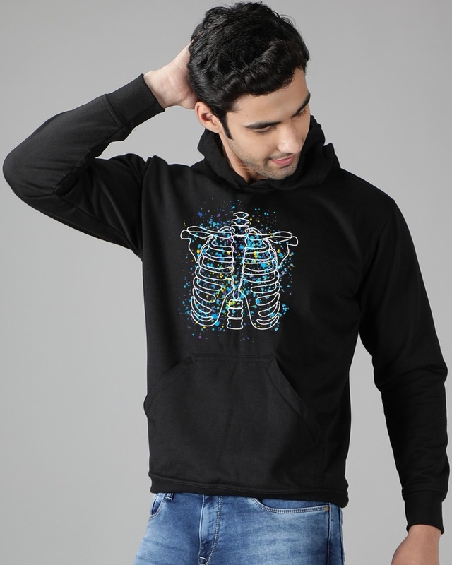 Shop Men's Black Ribs Graphic Printed Hoodie-Front