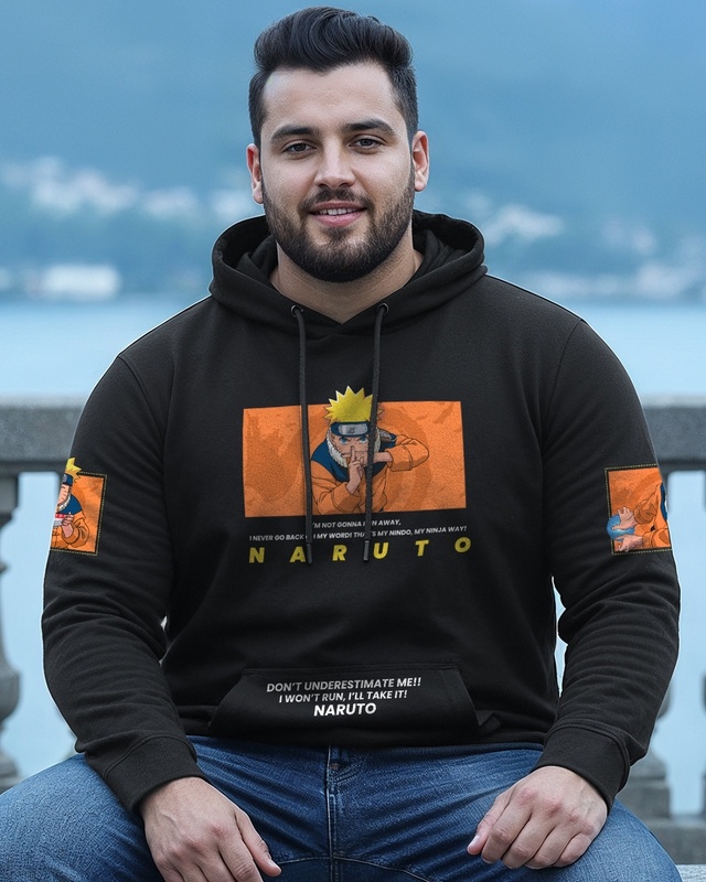 Shop Men's Black Graphic Printed Oversized Plus Size Hoodies-Front