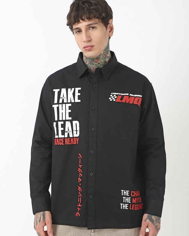 Shop Men's Black LMQ Typography Oversized Shirt-Front