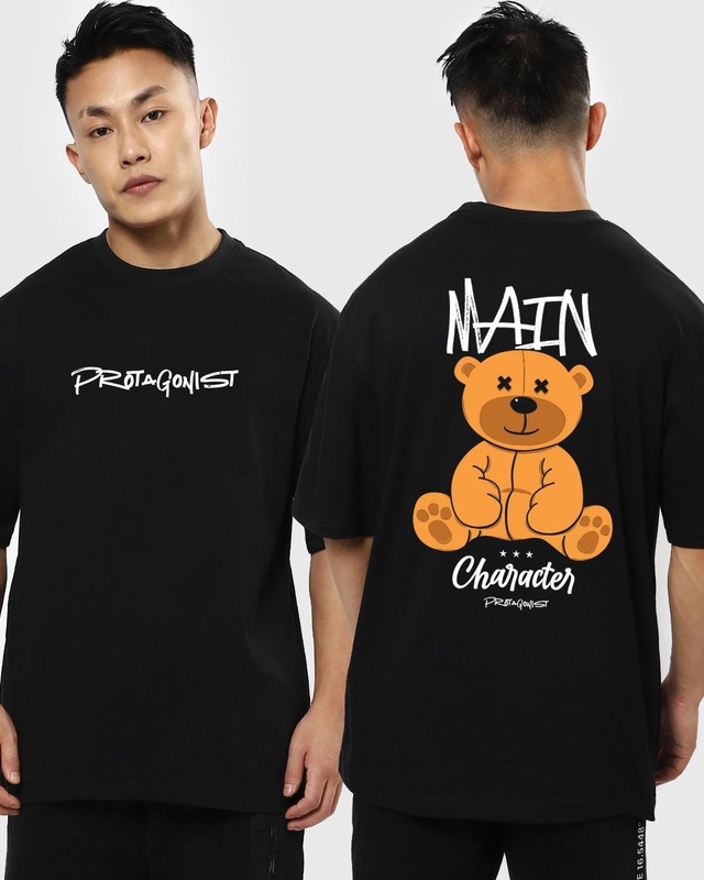Shop Men's Black Graphic Printed Oversized T-shirt-Front