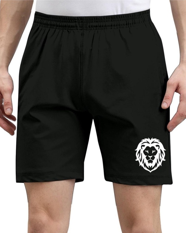Shop Men's Black Graphic Printed Shorts-Front