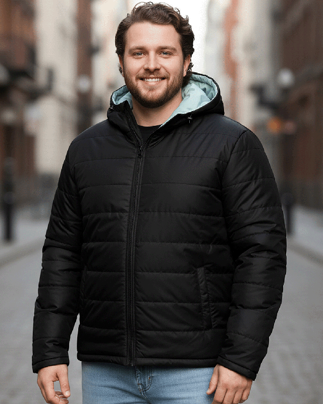 Shop Men's Black Green & Black Reversible Plus Size Oversized Puffer Jacket-Front