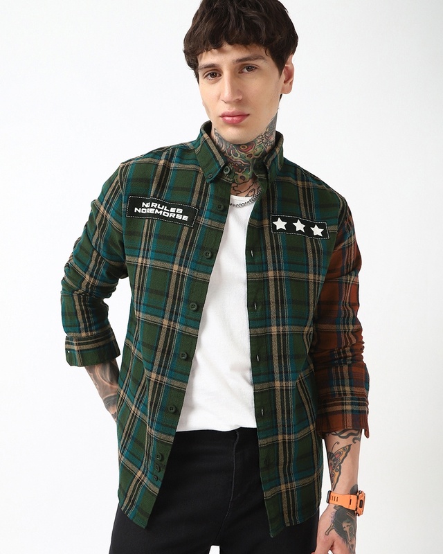Shop Men's Green & Black Checked Shirt-Front