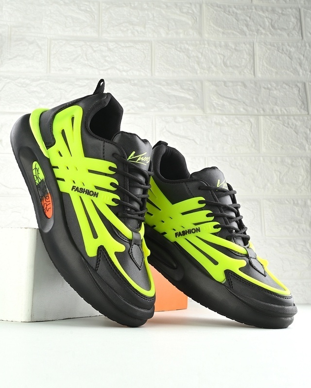 Shop Men's Black & Green Color Block Sneakers-Front