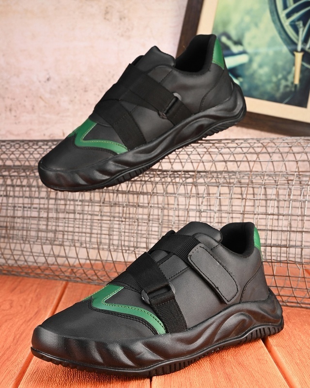 Shop Men's Black & Green Color Block Sneakers-Front