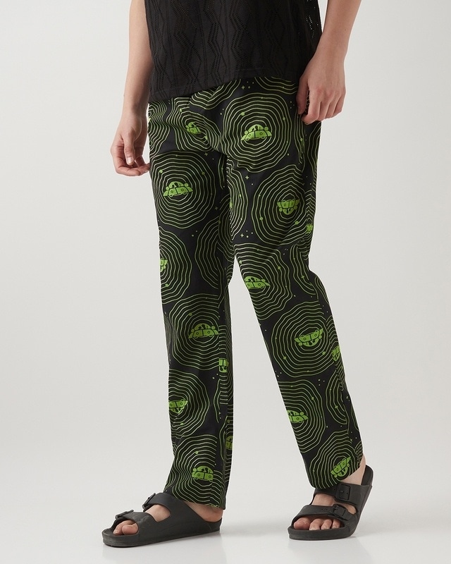 Shop Men's Black & Green Rick & Morty All Over Printed Pyjamas-Front