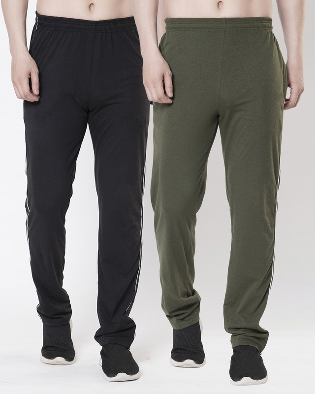 Shop Pack of 2 Men's Black & Green Track Pants-Front