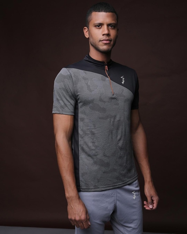 Shop Men's Black & Grey Color Block T-shirt-Front
