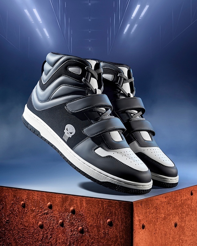 Shop Men's Black & Grey Punisher Color Block High Top Sneakers-Front