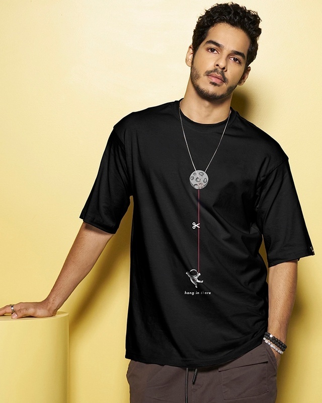 Shop Men's Black Hangin Astronaut Graphic Printed Oversized T-shirt-Front