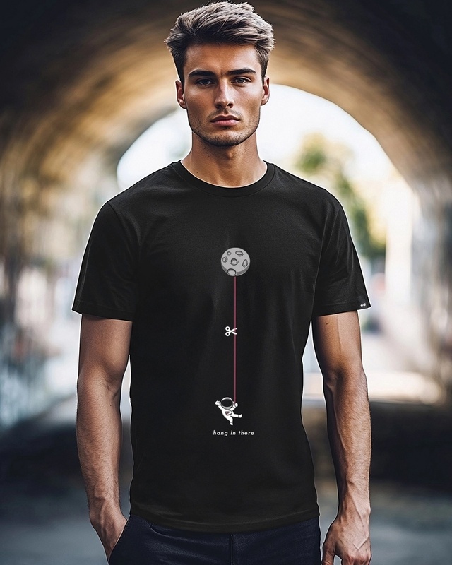 Shop Men's Black Hangin Astronaut Graphic Printed T-shirt-Front