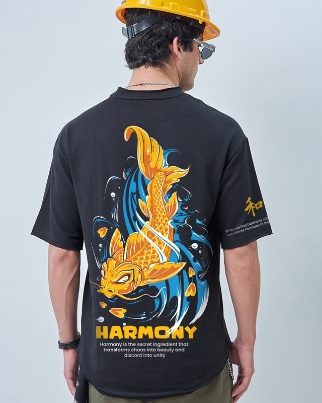 Shop Men's Black Harmony Graphic Printed Oversized T-shirt-Front