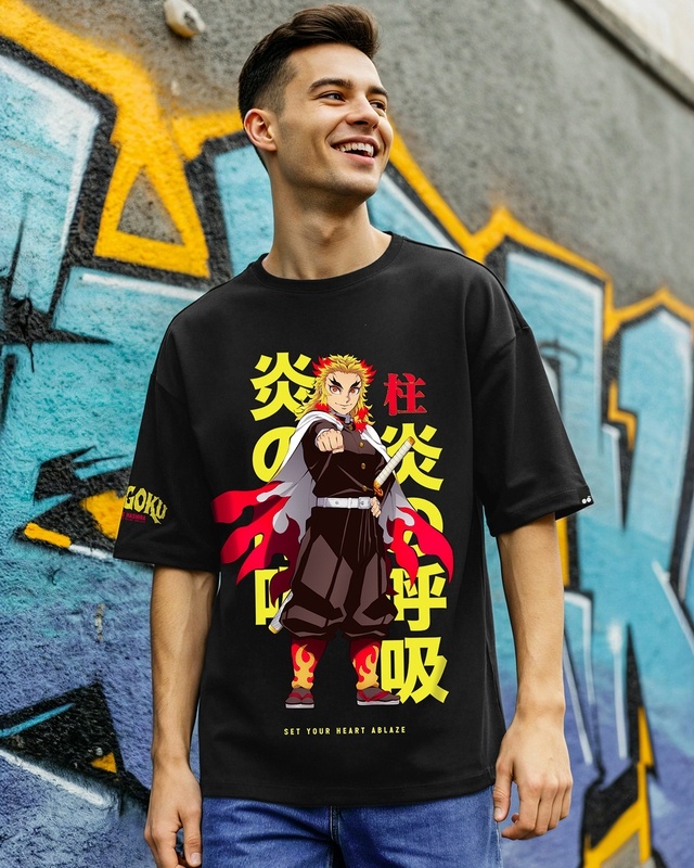 Shop Men's Black Heart Ablaze Graphic Printed Oversized T-shirt-Front