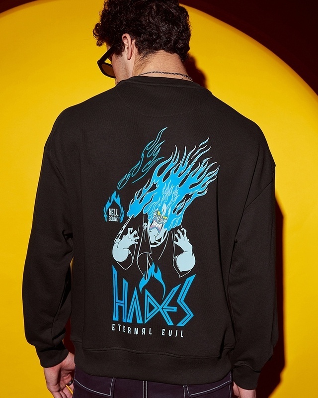 Shop Men's Black Hell Bound Graphic Printed Oversized Sweatshirt-Front