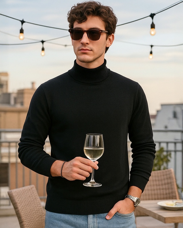 Shop Men's Black High Neck Sweater-Front