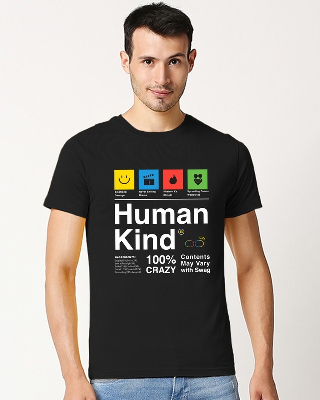 Shop Men's Black Human Kind Typography T-shirt-Front