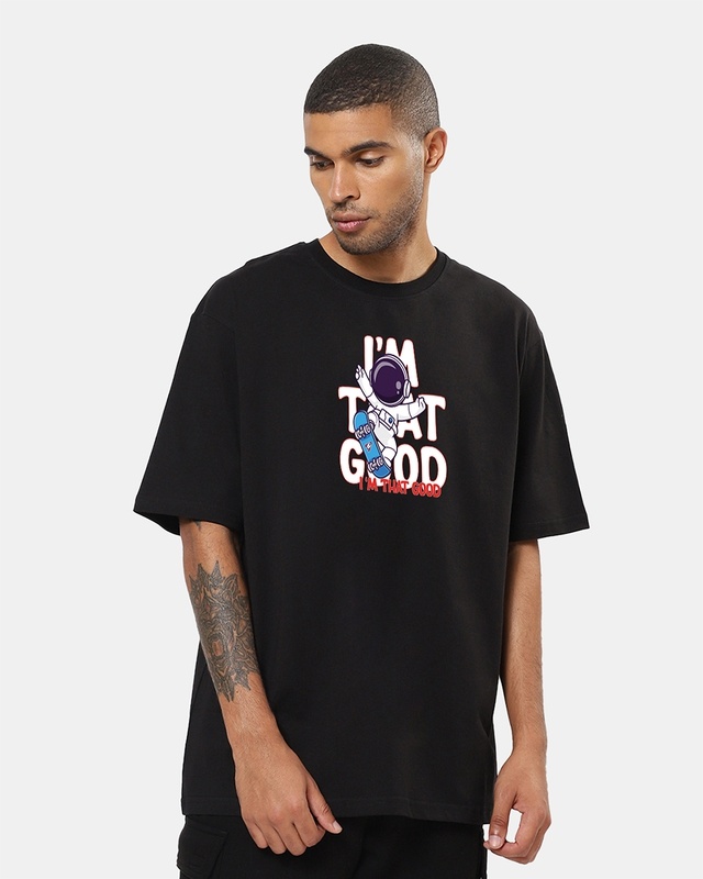 Shop Men's Black I am That Good Graphic Printed Oversized T-shirt-Front