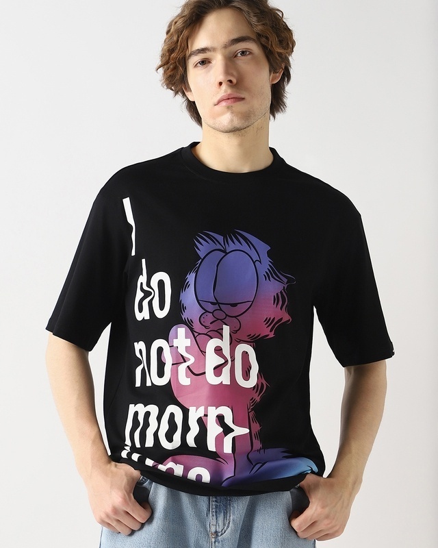 Shop Men's Black I Do Not Do Mornings Graphic Printed Oversized T-shirt-Front